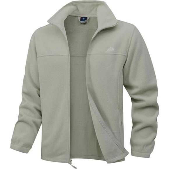 Men's Soft Polar Fleece Jacket with Pockets Lightweight Outdoor Light Grey Color - Picture 9 of 9